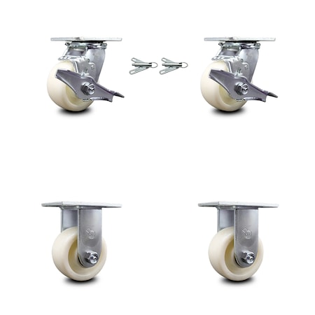 Service Caster 4 Inch Nylon Caster Set with 2 Brakes/Swivel Lock 2 Rigid SCC-30CS420-NYB-TLB-BSL-2-R-2